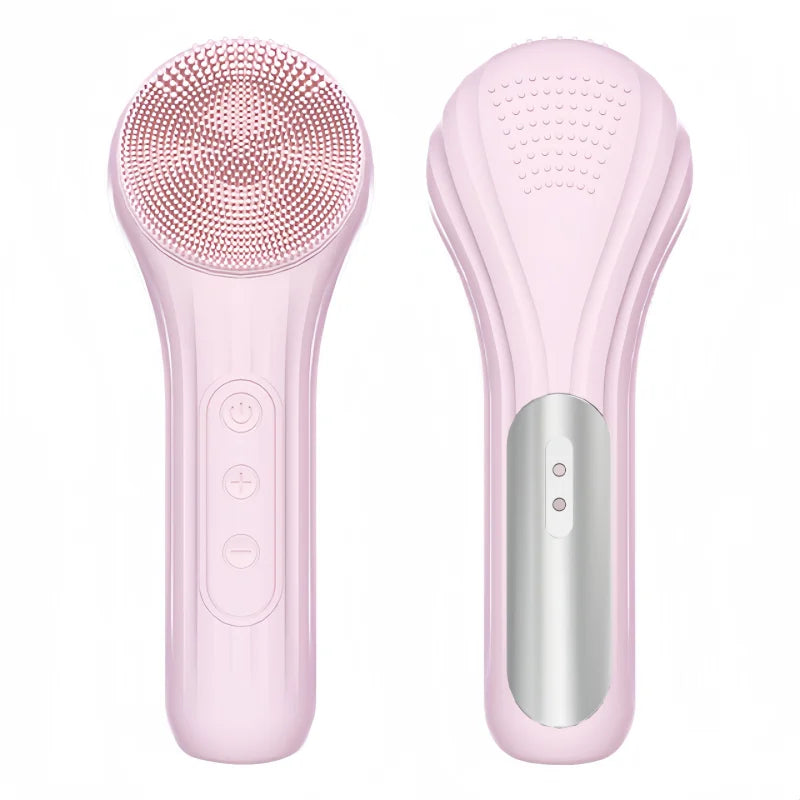 Waterproof Electric Face Cleanser - Ultrasonic Silicone Brush with Heat Massage, Skin Scrubber & Pore Cleaner